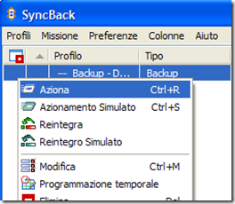 SyncBack aziona operazione di backup o sincronizzazione