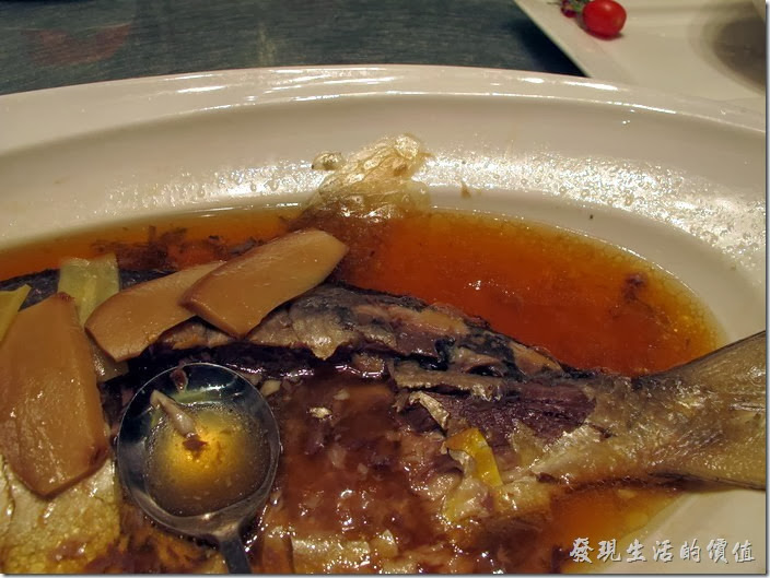 上海-小南國-清蒸鰣魚。新鮮的鰣魚，清蒸上桌，魚鱗的色澤應該呈現鮮亮，飽含油脂，魚肉潔白嫩滑，口感更是新鮮絕妙，若想檢查鰣魚是否新鮮，品嚐前可先檢視魚鱗是否完整無損。 「小南國」會特別把魚鱗擺在魚肉的旁邊讓食客檢視。