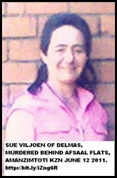 Viljoen Sue of Delmas murdered Amanzimtoti Afsaal flatsJune122011