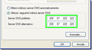 Utilizza i seguenti indirizzi server DNS
