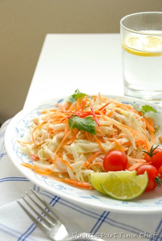 Carrot and Cabbage salad with coconut milk dressing window view