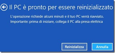 Windows 8 Il PC è pronto per essere reinizializzato 