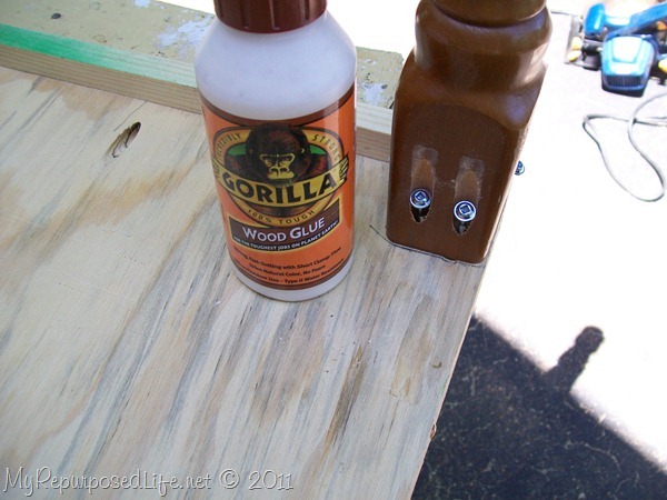 pocket holes hold desk legs with gorilla glue