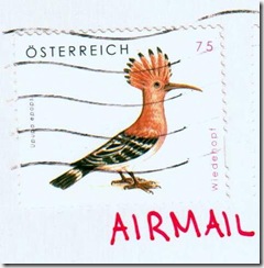 hoopoe bird on austrian stamp