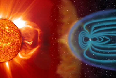 campo magnético da Terra bombardeado pelo vento solar