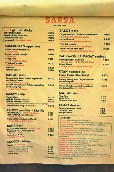 Sarsa Kitchen And Bar Menu Sarsa Kitchen And Bar Menu