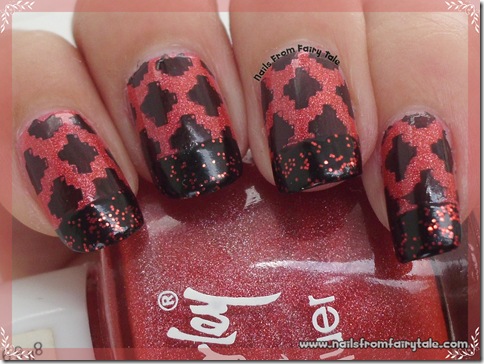 black and red french manicure with stamping
