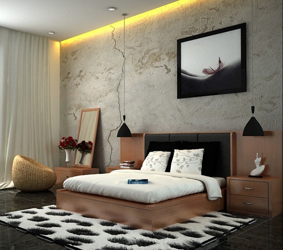 Dormitorio blanco, marrón y negro