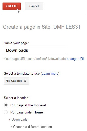 Settingan halaman baru di Google Sites