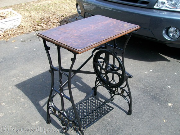 white sewing machine table