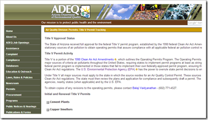 Arizona Department of Environmental Quality - ADEQ - Air Permits Title V