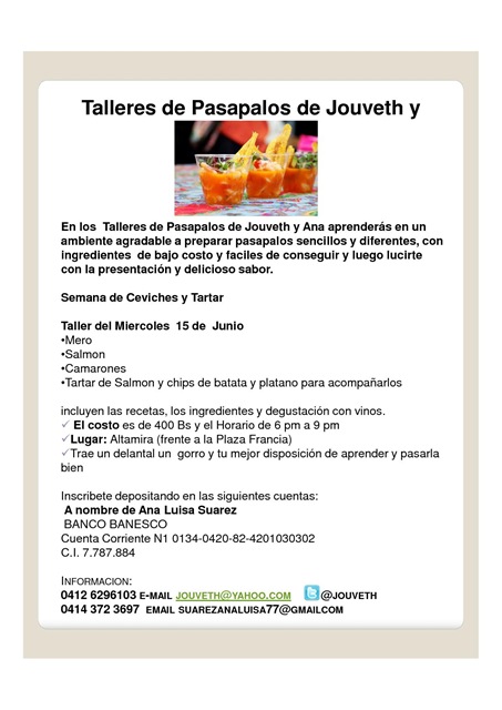 Invitacion Taller Ceviches y Tartar