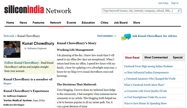 Interview of Kunal Chowdhury (www.kunal-chowdhury.com) with Silicon India Network