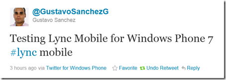 Twitter  @GustavoSanchezG Testing Lync Mobile for Wi ..