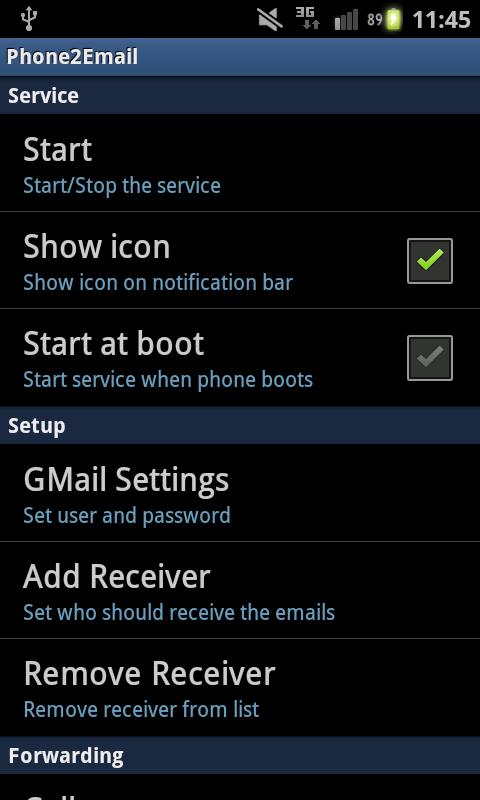 Android application Call and SMS Forwarding screenshort