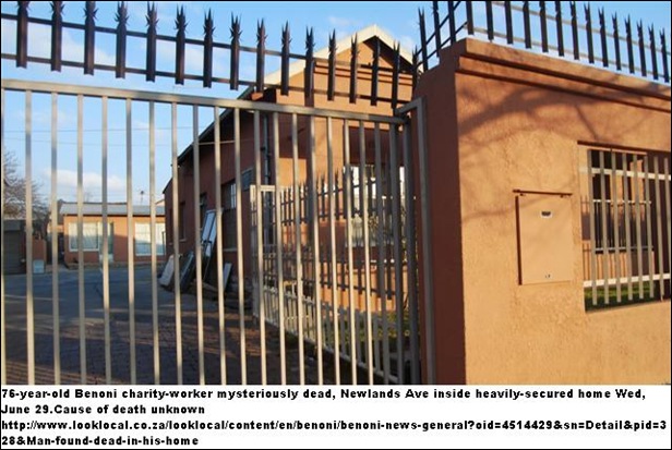 BENONI WHITE CHARITY WORKER DIES MYSTERIOUSLY NEWLANDS AVE HOME JUN302011