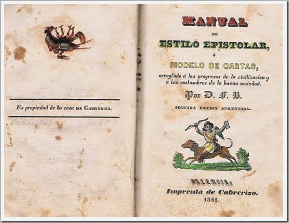 Portada del Manual Epistolar, de Cabrerizo. 1841
