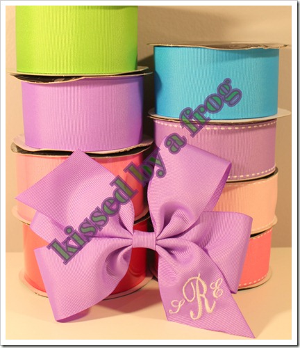 kissed by a frog monogram bow clip spring colors