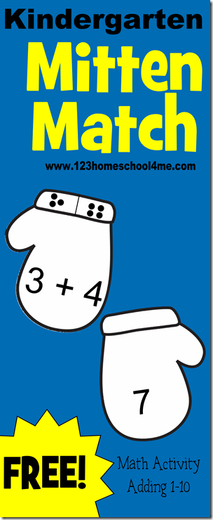 Kindergarten Math Game - Mitten Match is a FREE printable, simple math activity for kids to practice addition using mittens. Lots of options to this activity. Kindergarten Math Game - Mitten Match is a FREE printable, simple math activity for kids to practice addition using mittens. Lots of options to this activity.