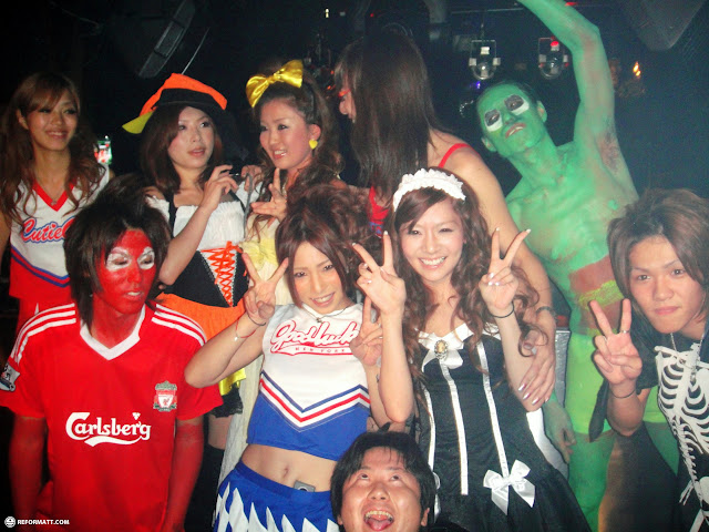 It was Halloween in Japan and many people dressed up for the occasion. It was surprising to see in how many places it was unacceptable to wear scary uniforms. Quite a few Japanese people consider it a hellish festivity introduced by the Western world. in Roppongi, Japan 