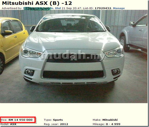 Mitsubishi ASX  B  - Cars for sale Penang - Mudah.my-131834