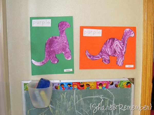 Learning About Dinosaurs painting purple dinosaurs