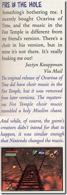 Resposta sobre a música do Templo do Fogo na Nintendo Power