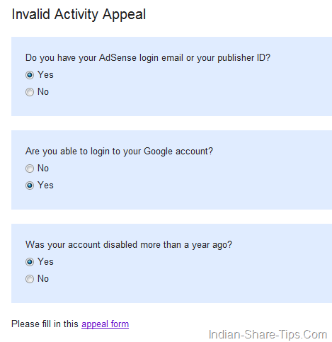 Google adsense invalid activity appeal