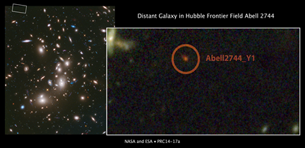 galáxia distante no alomerado Abell 2744