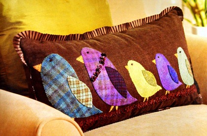 Bird Crossing wool appliqué pillow