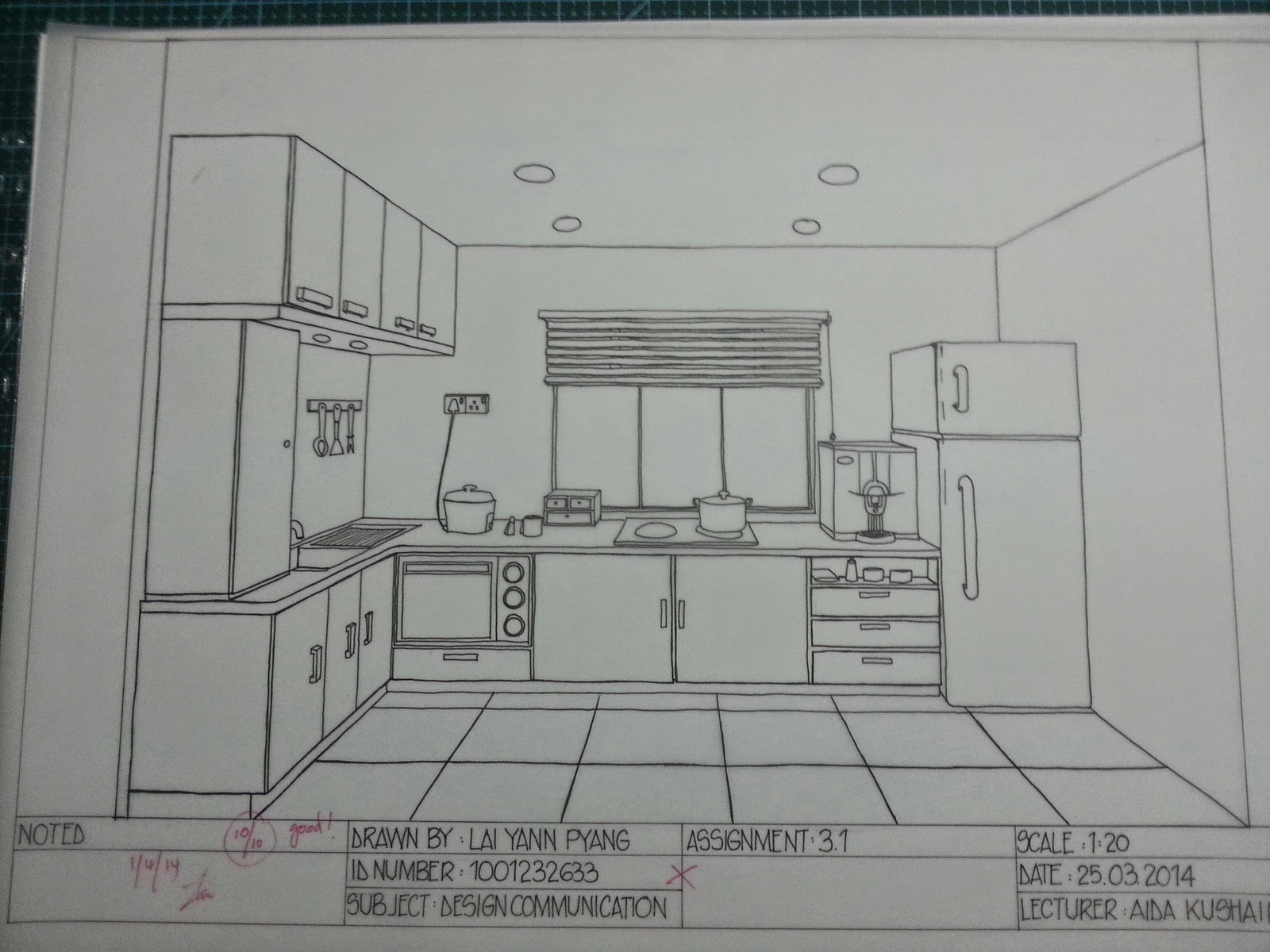Free Hand One Point Perspective Kitchen