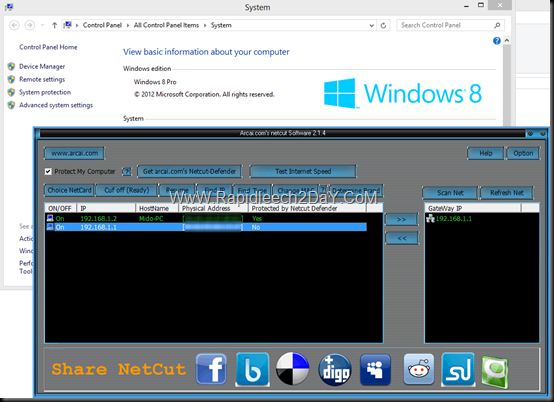 Netcut on windows 8 Test
