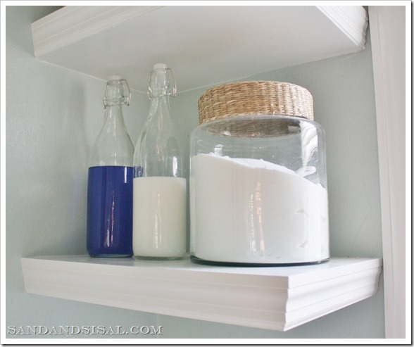 Detergent stored in glass bottles and containers