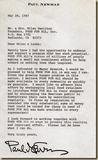 Paul Newman Letter May 87