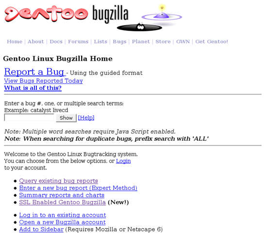 gentoo bugzie-homepage