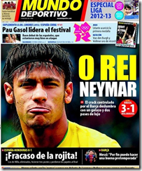 Neymar é destaque no jornal espanhol Mundo Deportivo Fracaso de la rojita 