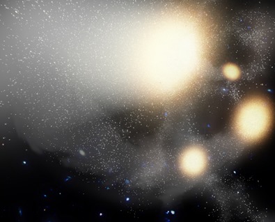 ilustração da colisão das quatro galáxias