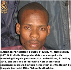 Hlanganiso Fizile arrested murder Margate pensioner Mrs Pitzer