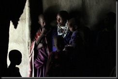 October 23, 2012 Masai mother and kids in hut