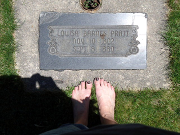 Louisa Barnes Pratt grave with my feet, 2011