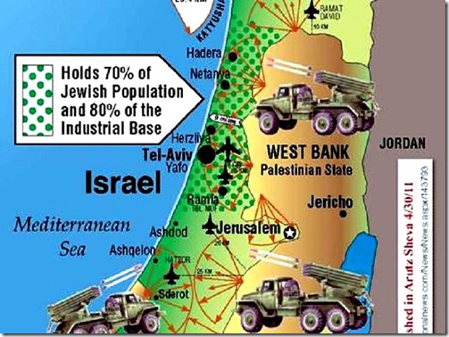 Israel Map emphasizing Pal State Danger