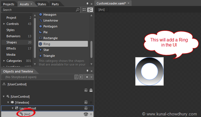 Ring Control from the Shapes Assets Added to the LayoutRoot Canvas Ring Control from the Shapes Assets Added to the LayoutRoot Canvas