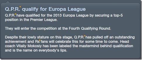 QPR qualify for Europa League