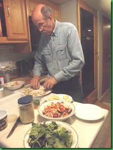 Chef arranging "home fry" slices