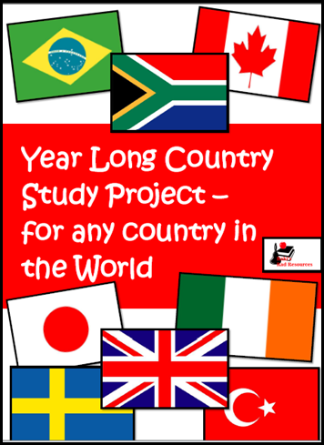 Year long country study project for any country in the world - great for homeschoolers or classrooms alike.  Students research any country they choose and cover all of their science and social studies standards, as well as literacy standards like informational reading and writing.  Resource from Raki's Rad Resources.