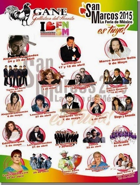 Venta de boletos palenque feria san marcos 2015 Cartelera de Artistas Venta de boletos palenque feria san marcos 2015 Cartelera de Artistas