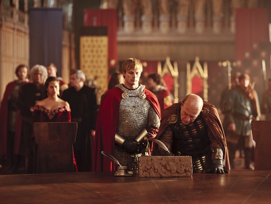 Bradley James is King Arthur and The Sarrum by John Shrapnel