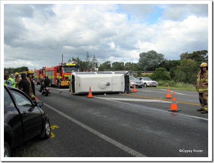 How did this happen on a straight stretch of road when both car and camper were travelling in opposite directions?
