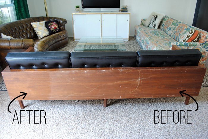 Mid Century Modern Wood Case Sofa The Gathered Home Found Vintage Midcentury Wood Case Sofa4