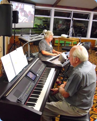 Barbara and Rob Powell played some solo pieces and some duets. Here Barbara is playing solo on their brand new Yamaha Tyros 5 (76 note version). Photo Gordon Sutherland